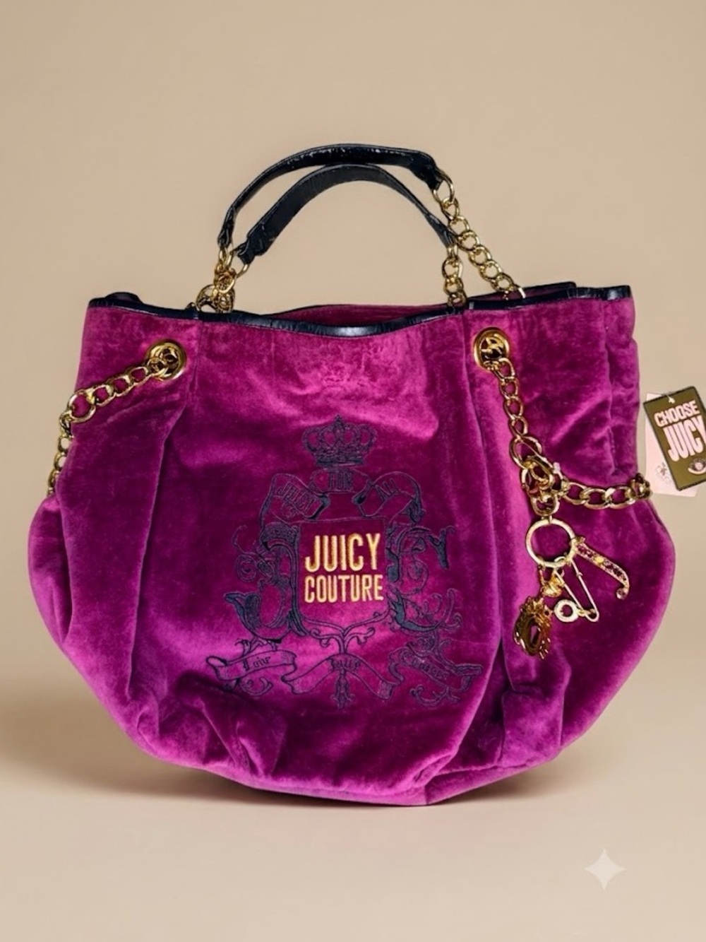 Juicy Couture Women's Vivid Plum Gold Shoulder Hand Bag Purse Tote Y2K Large